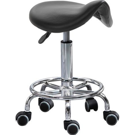 Sgabello con 5 Ruote 36,2x37,5x51-66 cm Seduta Ergonomica Imbottita in Gommapiuma Nero (1/5)