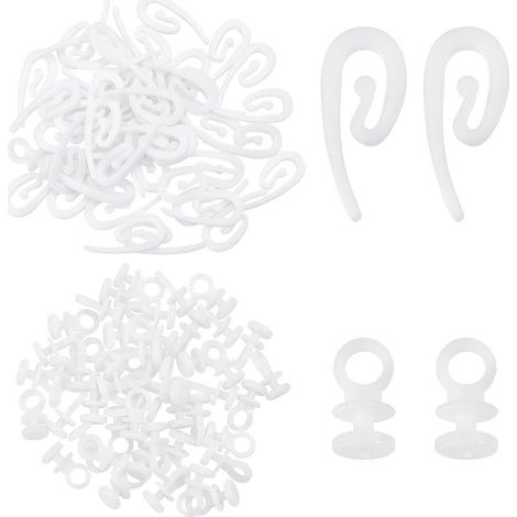 100 Sets White Plastic Curtain Hooks - Gliders for Track, Rail and Drapery - Rollers for Header Strip - for Window, Door and Shower (1/5)