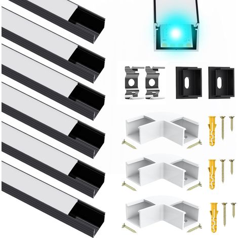 Profilé LED en aluminium noir pour bande LED jusqu'à 16 mm, En forme de U, Diffuseur LED avec couvercle blanc laiteux, Convient pour les bandes LED Strip / Bande LED Plus (1/5)