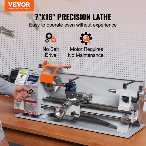 Mini Tour à Métaux de Précision 17,8x40,6 cm 150-2500 tr/min Variable en Continu 800 W Moteur Sans Balais Mandrin 3 Mâchoires 100 m… (1/5)
