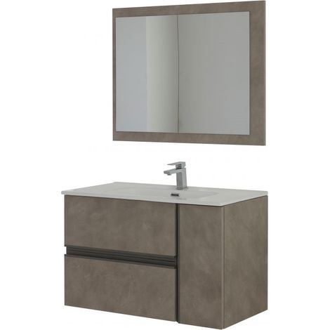 Mobile da bagno sospeso 90cm cenere con 2 cassetti Oxid Feridras (1/3)