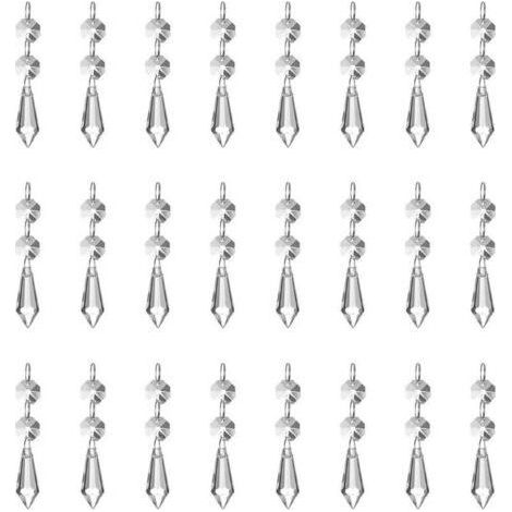 Lot de 24 pendentifs en cristal transparent de 37 mm, effet prisme de glace, avec perles octogonales, pour lustre, lampe, vase, décoration de jardin, Noël ou mariage.
