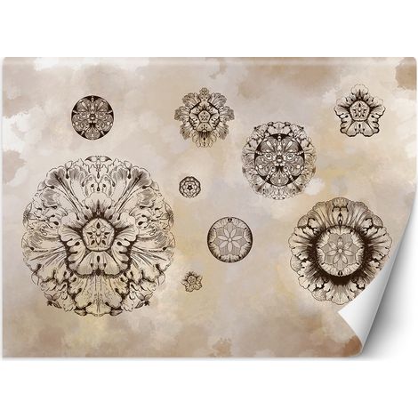 Fototapete Blumen Geometrische Formen Beige Braun 100x70 cm