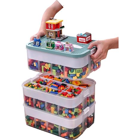 Boite Rangement Plastique Couvercle Caisse Jouet Enfant 3 Couches Empilable Boîte Compartiment Transparente Jeux Bloc de Construction Magnetique Puzzle Box Exterieur Intérieurs Etanche (1/5)