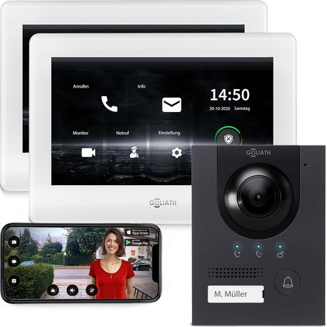 GOLIATH PRO IP Videotürsprechanlage  App  Anthrazit  1-Familie  2x 7 Zoll  Unterputz  180°