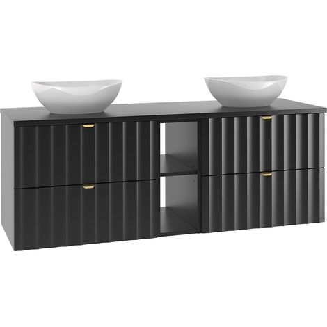 Mueble doble lavabo 140cm 2 compartimientos Lexa Negro (1/4)