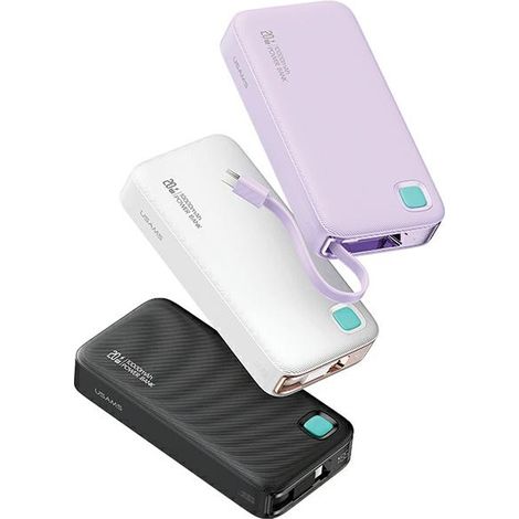Batterie externe USAMS avec câble USB-C rétractable 10 000 mAh 20 W PD Charge rapide Noir (1/5)