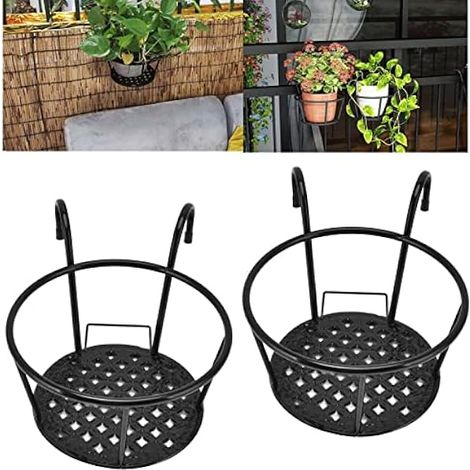 KENANLAN Lot de 2 pots de fleurs à suspendre en fer pour plantes en pot, support de pot de fleurs, support en métal pour intérieur et extérieur pour terrasse, balcon, porche (1/5)