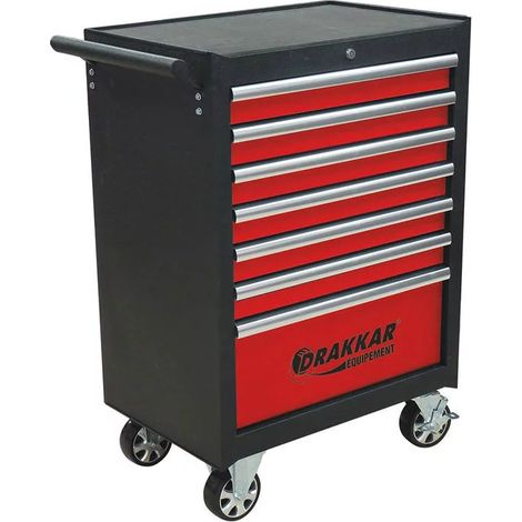 Drakkar Equipement – Servante d'atelier roulante 7 tiroirs – 249 outils inclus – Charge max 30kg par tiroir – Dimensions 680x460x1005mm – Roues Ø127mm (1/3)