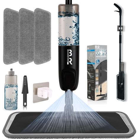 Balai pulvérisateur en Microfibre pour Nettoyage de Sol, Sec et Humide, pour Cuisine, parquet, stratifié, Carreaux de céramique, 360 degrés, avec 3 têtes de Balai de Rechange, 1 racloir, 1 Support de (1/5)