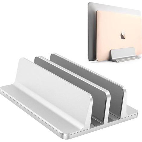 MINKUROW Soporte Vertical Ajustable Para Computadora Portátil, Soporte Doble Para Todas Las Tabletas Y Computadoras Portátiles: Perfecto Para Macbook, Lenovo Y Otros, Asiento Doble, Plateado (1/5)