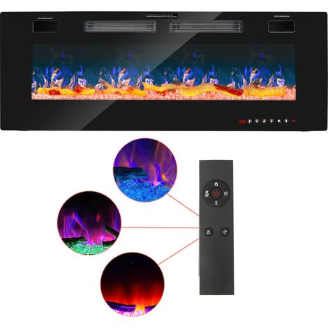 Jiubiaz Cheminée électrique encastrable 50 pouces, 750/1500 W, WiFi, télécommande et minuterie (1/5)