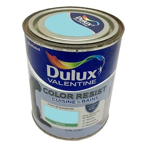 Dulux Valentine – Peinture acrylique Color Resist Cuisine & Bain 0,75 L – Bleu indien – Ultra résistante aux taches et à l'humidité (1/2)