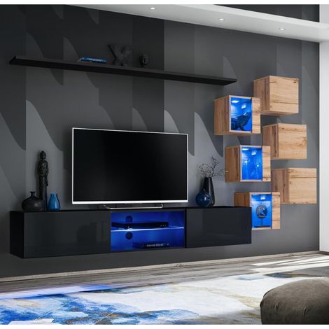 Ensemble Meuble TV "Switch XXI" 260cm Noir & Naturel (1/4)