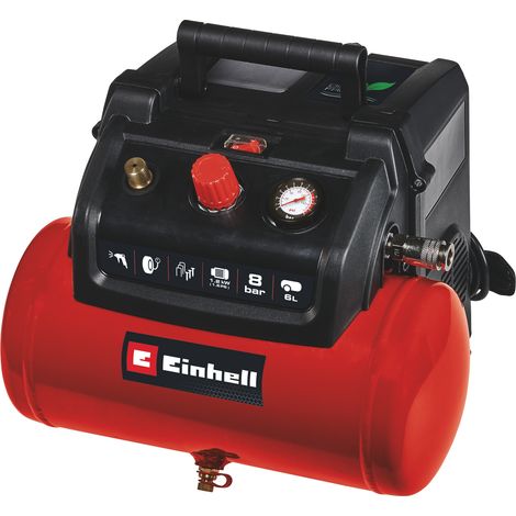 Einhell Kompressor TC-AC 190/6/8 (1,2 kW, max. 8 bar, 190 L/min Ansaugleistung, 6 Liter Tank, ölfreie Pumpe, Manometer, Schnellkupplung) (1/5)