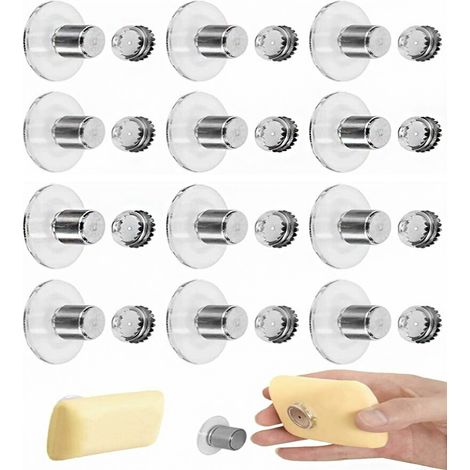 Lot de 12 porte-savons aimantés avec ventouses, conçus pour une utilisation sans perçage. Ces porte-savons magnétiques sont adaptés pour la salle de bain, l'évier, la baignoire et la cuisine.