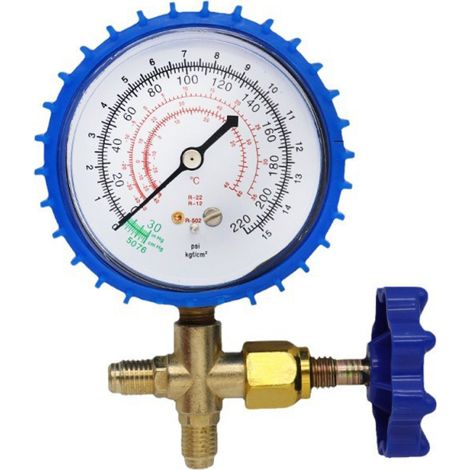 Manomètre à double valeur pour climatisation, manomètre réglable en pression, outil de maintenance pour réfrigération, compatible avec les fluides frigorigènes R22, R134 et R404. (1/5)