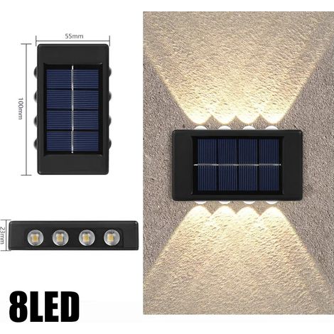 (Blanc - 8 LED) Applique solaire murale extérieure étanche, éclairage vers le haut et vers le bas, compatible avec la décoration de clôture de jardin et de jardin à la lumière du soleil (1/5)