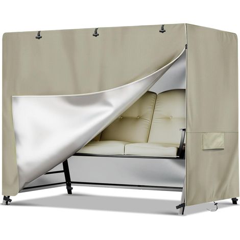 Housse Balancelle 3 Places - Imperméable 600D Oxford Housse de Protection pour Balancelle de Jardin avec Fermeture Éclair, Anti-UV, Coupe-Vent, 220x150x150cm, Kaki (1/5)