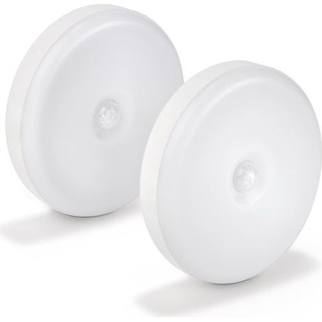 Set di 2 luci notturne a LED con sensore di movimento e sensore crepuscolare, alimentate a batteria, in plastica bianca, luce bianca calda per corridoio, camera da letto e cameretta dei bambini, IP40 (1/5)
