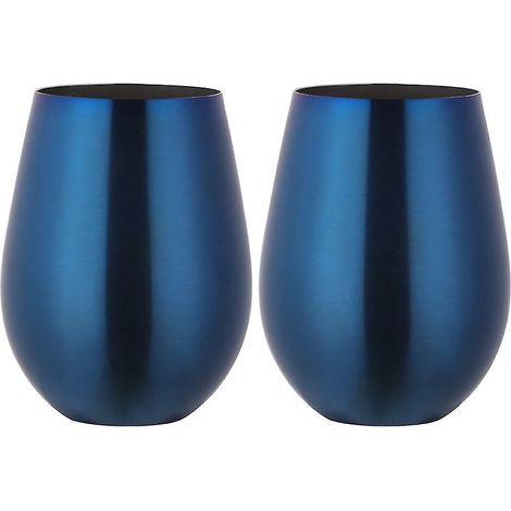 Stielloses Weinglas aus Edelstahl, tragbarer Weinbecher für draußen – 2er-Set Metallgläser – Blau
