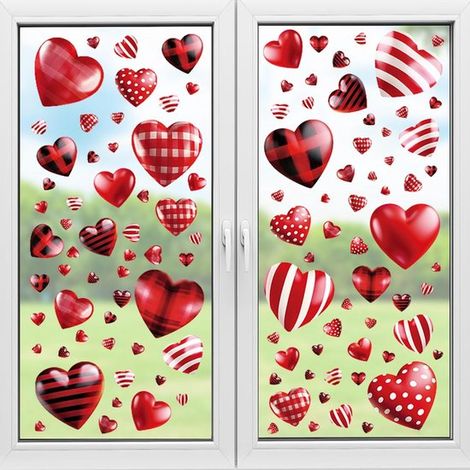 Autocollants pour fenêtres pour la Saint-Valentin - 168 pièces par paquet - rouge rose - décoration en verre double face - le bureau ou les fêtes (1/5)