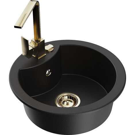 Mexen Diego 1-Becken-Granit-Spüle mit Mischbatterie Rita, Schwarz - 6512-77-670300-50 (1/5)