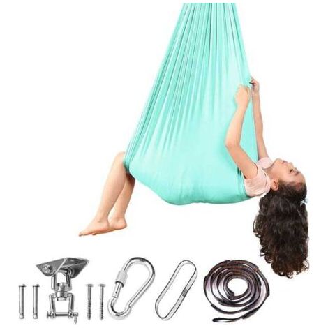 Entraînement sensoriel au swing, hamac de yoga aérien, hamac vert lac 280150cm (plaque balançoire + serrure) (1/5)