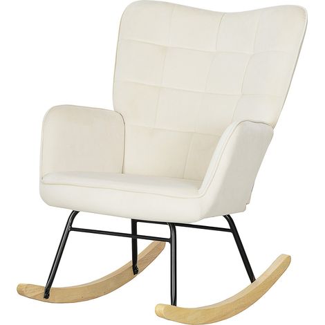 Mecedora con aspecto de terciopelo, reposabrazos, sillón con patas de madera, sillón relajante para salón, dormitorio, color beige (1/5)