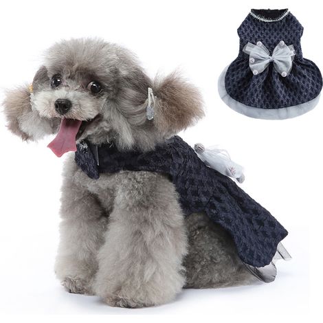 1 robe pour chien et chat, bleue, en polyester, avec nœud papillon, pour Noël mariage anniversaire déguisement (1/5)
