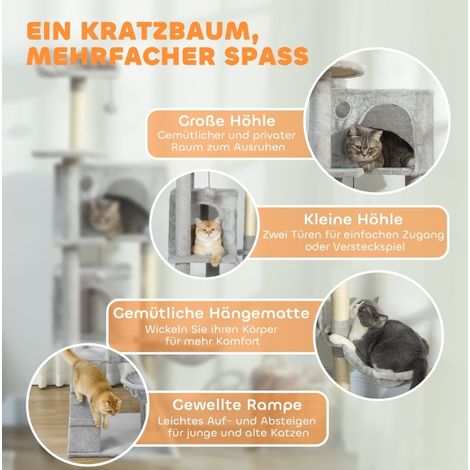 Árbol para gatos de 160 cm gris claro, multinivel, con hamaca y caseta FloraGrace (1/5)