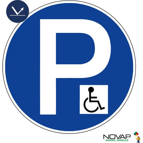 Panneau Parking réservé aux handicapés - Rétroréfléchissant Classe 1 - Ø450mm - 4083018
