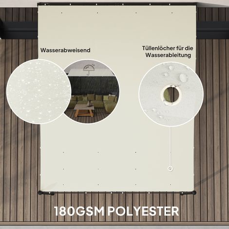 Pergola murale 3x2,5 m, abri de jardin imperméable, armature en métal, drains intégrés, voile d'ombrage, blanc cassé (1/4)