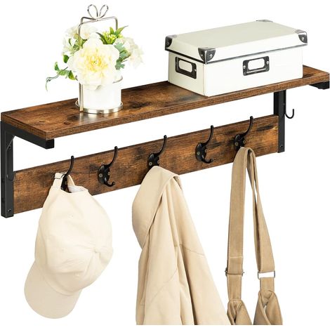 Hoobro – Porte-manteau mural avec 7 crochets et étagère – Charge max 10 kg – Dimensions 70 x 15 x 25 cm – Pour couloir, salon, cuisine – EBF16YM01