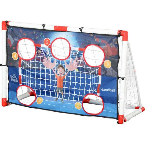 Cage de handball enfant exterieur but 5 zones cibles ballon de handball gonflable pompe 116 x 48 x 76 cm blanc (1/5)