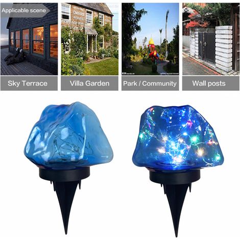 2 guirlandes lumineuses solaires bleues d'extérieur à sept couleurs, pavage en pierre-AquaForge