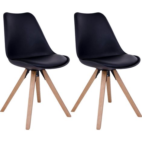 NIBBEN - Lot de 2 Chaises Noires et Piétement Hévéa (1/5)