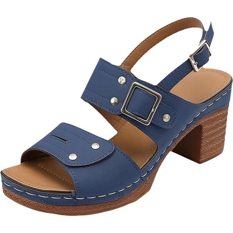 Sandalias de verano informales y cómodas para mujer, estilo retro romano, con punta abierta y tacón grueso. (1/5)