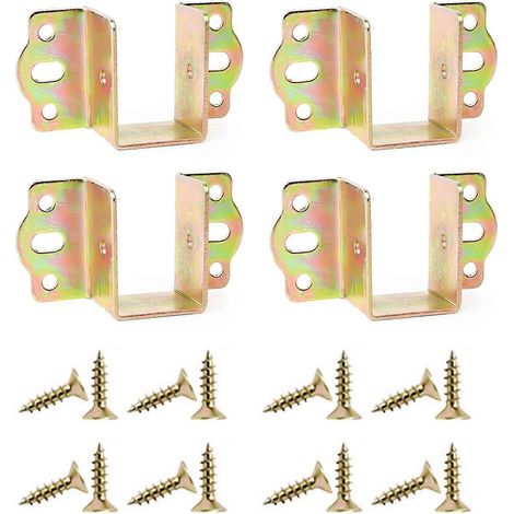 Lot de 4 supports de lit robustes en forme de U, crochets en acier pour cadre de lit en bois, installation facile, cuivre 50 mm (1/5)