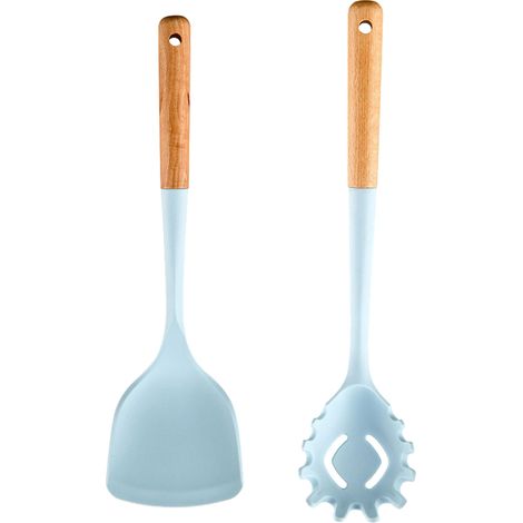 Set Ustensiles Cuisine - Silicone Resistante Chaleur - Manche Bois Massif - Anti Adhesif - Lot De 2 Pieces (1/5)