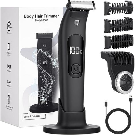 Men's Body Clipper with LED Screen, Rechargeable by USB-C, IPX7 Waterproof Wet (1/5)
