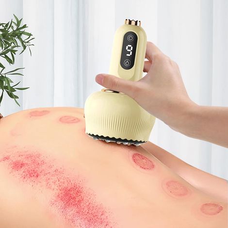 Elektrische Guasha Massage Kit met 9 Verwarmende Massagemodi, Oplaadbaar met Staalbal voor Massage, SPA en Pijnverlichting (Geel) (1/5)