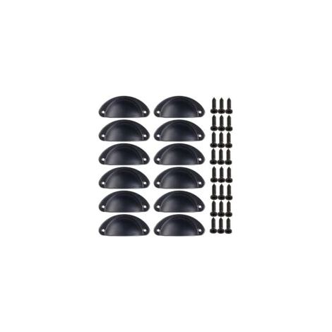Paquete de 12 pomos vintage con forma de concha, pomos curvos de hierro para puertas de armarios (negros) - Crezuo (1/4)