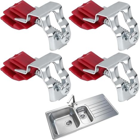 4 Pièces Fixation Plinthe Cuisine, Support D'Évier En Acier Au Manganèse Pour Cuisines, Éviers Anciens (Acier Au Manganèse, Rouge Foncé) (1/5)
