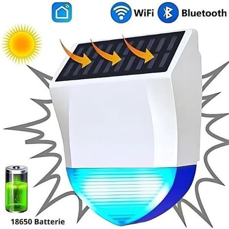 Sirène Wi-Fi, alarme extérieure 95dB étanche avec alimentation solaire et USB, télécommande