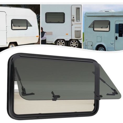 Außen-Schiebefenster aus gehärtetem Stahl für Wohnmobile, 800 x 500 mm, mit Fliegengitter und Sonnenschutzrollo, rechteckig, Fenster für Wohnmobile, Außenfenster für Wohnmobile.