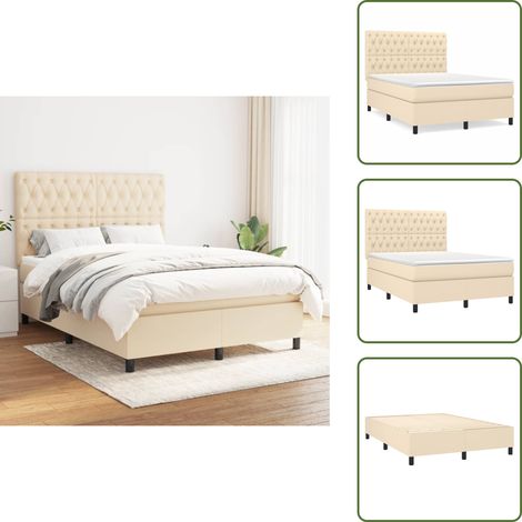 Cama con cabecero ajustable - vidaXL Cama box spring con colchón tela color crema 140x190 cm - Colchón ensacado