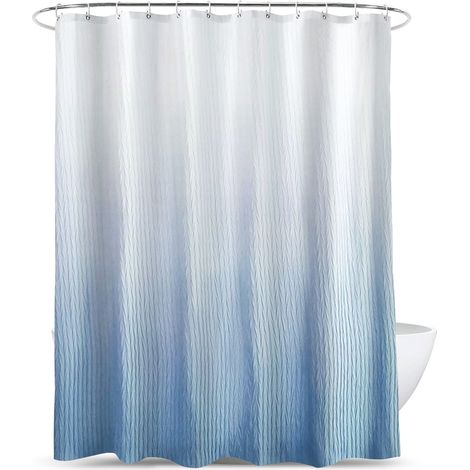 70,87x 70,87 ", rideau de douche dégradé imperméable bleu plissé pour salle de bain avec crochets