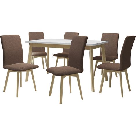 Salle à manger complète Victorville 323, Sonoma chêne, 75x80x140cm, Diamètre: 0, Nombre de chaises: 6, Style: Scandinave