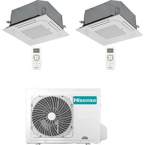 Hisense 4-Wege Kassettenklimaanlage R32 Dual Split Inverter 9000 + 9000 BTU mit E.U. 2AMW42U4RGC NEU Klasse A++/A+